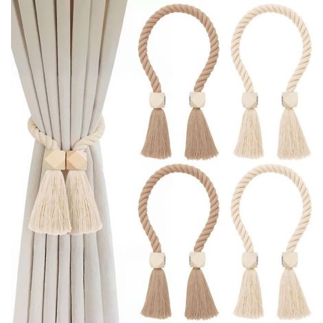 Lot de 4 Embrasse Rideau, Attache Rideau sans Percage, Embrasse pour Rideaux Magnétiques, Accroche Rideau en Coton tissé à la Main (1/5)