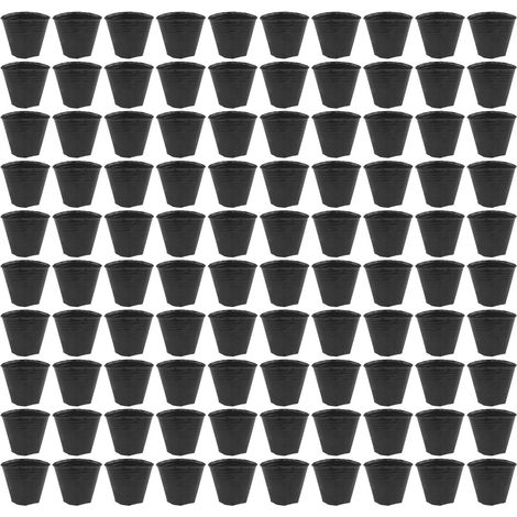 Lot de 100 pots pépinière épais et respirants en plastique noir avec trous drainage (1/5)