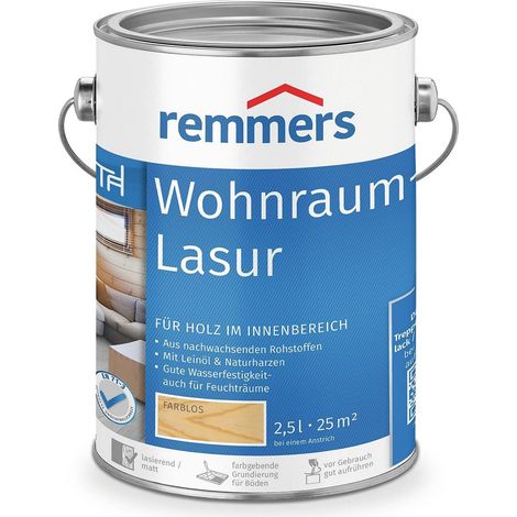 Remmers Wohnraum-Lasur farblos, 2,5 Liter, Holzlasur innen, für Möbel, Böden, Innentüren und Treppen geeignet, mit Abperleffekt