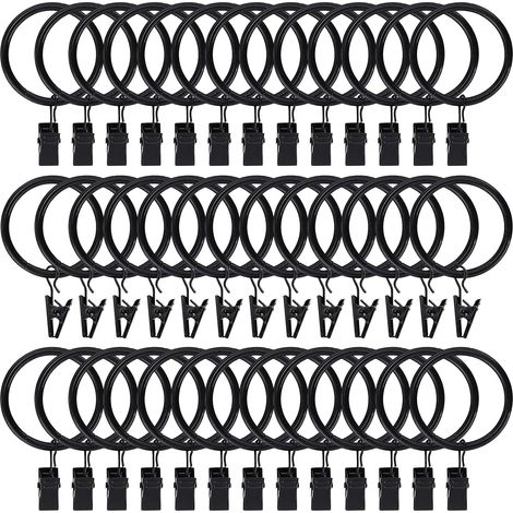 45-teiliges Gardinenring-Set mit Clips, 3,5 cm, rostbeständiges, mattes Metall, Ösen für Spannstangen, Vintage-Schwarz, Innendurchmesser 3,5 cm (1/5)