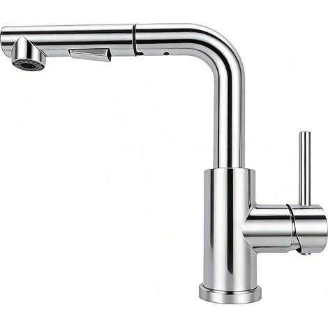 Robinet Cuisine, Mitigeur Cuisine avec Douchette Extractible, 2 Modes de Pulvérisation et Pivotante à 360°, En Forme de L Acier Inoxydable Monolevier Robinet Evier (1/5)