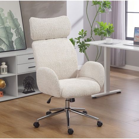 Sedia da ufficio in poliestere grigio chiaro con poggiatesta regolabile, funzione inclinazione e altezza regolabile 88x35x59 cm (1/5)
