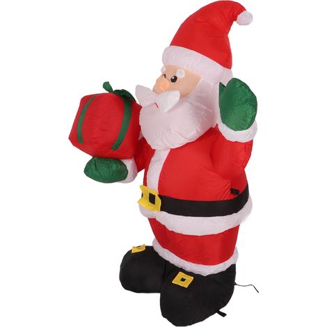Décoration gonflable de Noël : Père Noël de 1,20 m en fibre de polyester tenant un cadeau. Idéal pour le jardin, la pelouse ou les fêtes en extérieur. Prise européenne 220 V.