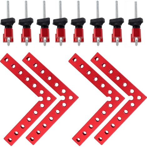 Set di 4 staffe di posizionamento a 90 gradi 5,5" x 5,5", staffe ad angolo retto con 2 morsetti, morsetto ad angolo a L in lega di alluminio, strumento di serraggio per cornici, scatole, armadietti (1