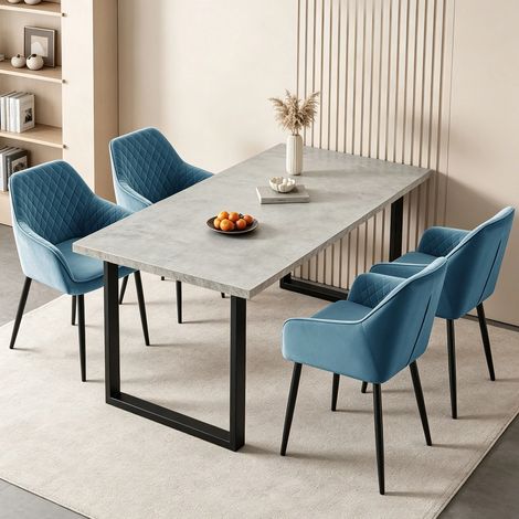 AINPECCA 150cm Wooden Dining Table and Dining Chairs 4 Set Dining Room Chair Kitchen Home Office(1 Grey Table ,4pcs Teal Chairs) (1/5)