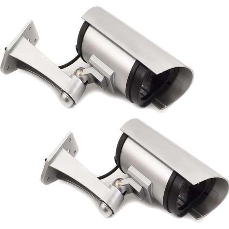 Fausse caméra de sécurité CCTV avec flash LED infrarouge, fausse caméra de sécurité CCTV intérieure et extérieure, 2 pièces