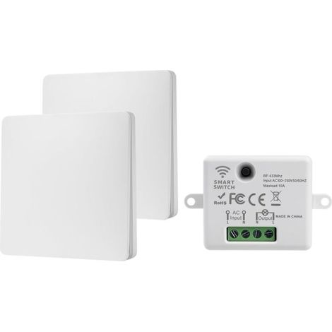 Interrupteur sans fil 230V interrupteur va et vient sans fil 10A 433MHz interrupteur radio sans fil et sans pile d'éclairage télécommandé Portée 30M Sans Câblage 1 récepteur 2 Contrôleur WHD05+WHZ03 (1/5)
