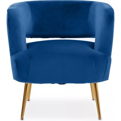 Interiors by Premier Blue Velvet Chair with Gold Finish Metal Legs, Backrest Dining Chair, Easy to Clean Armchair (1/5)