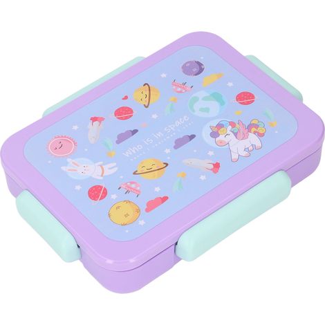 Boîte à lunch pour enfants, portable et compatible micro-ondes, avec couverts, violette. (1/5)
