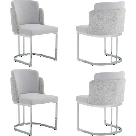 Lot de 4 chaises pour salle à manger en tissu chenille gris clair avec pieds métalliques argentés galvanisés (1/5)