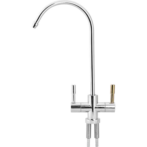 Robinet d'évier à double trou de 1/4 po, filtre à eau potable à osmose inverse chromé (1/5)