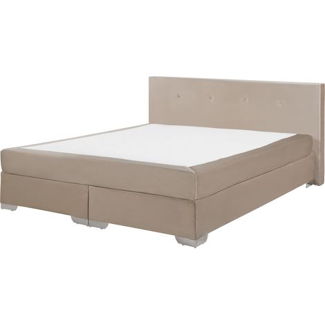 Cama continental tapizada beige 180 x 200 cm con colchón y cabecero bajo Consul