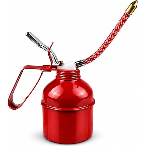 Pompe pour bidon d'huile de 270 ml, bidon d'huile en métal avec pompe, bidon d'huile manuel Levier rouge Lubrification bidon d'huile Tuyau flexible bidon d'huile atelier (1/5)