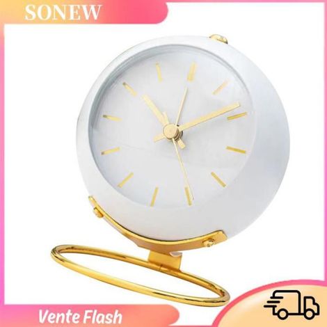 Sonew Mini horloge en métal Mini réveil en métal pour dortoir d'étudiants, ornements simples, horloge de bureau linge (1/5)