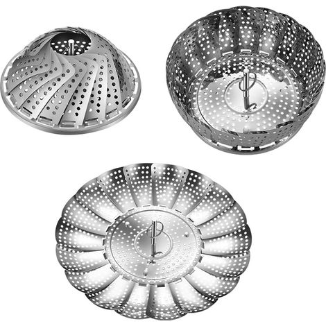 Panier à vapeur en acier inoxydable avec panier à légumes pliable et extensible, polyvalent et pratique (1/2)