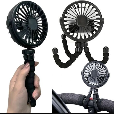 Ventilateur flexible pour poussette - Ventilateur portable rechargeable, noir (1/5)