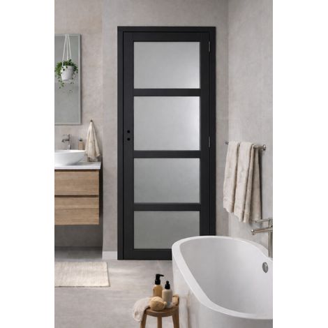 Bloc Porte Telia Noir Vitrée H204 X L83 Poussant Gauche Côtes Tableau