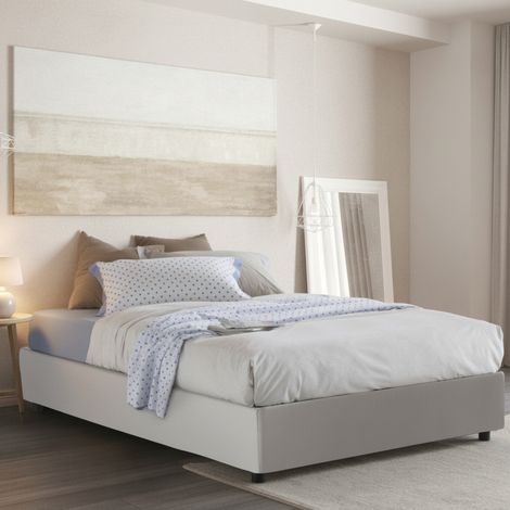 Talamo Italia Lit double Elena, Lit conteneur avec revêtement en cuir écologique, 100% Made in Italy, Ouverture frontale, avec matelas 140x190 cm inclus, Blanc, avec emballage renforcé (1/4)