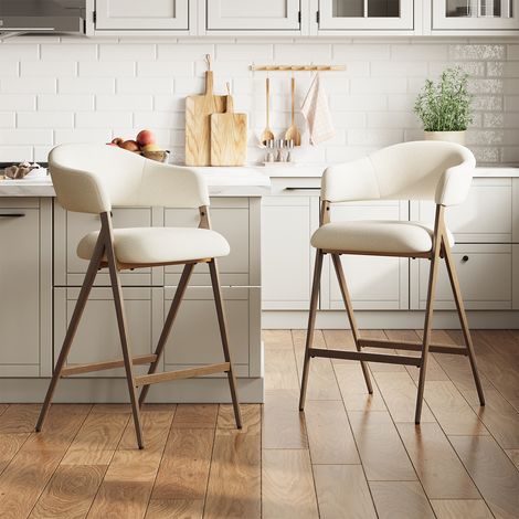 COLAMY Lot de 2 tabourets de bar modernes pivotants – Tabourets fixes en tissu avec haut dossier, pour comptoir, îlot de cuisine ou salle à manger – Beige