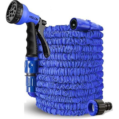 Tuyau d'arrosage extensible de 7.5m/15m/22.5m/30m/37.5m tuyau d'arrosage extensible 3 fois, tuyau magique flexible, anti-fuite, léger et facile à ranger(Bleu,7.5m) (1/5)