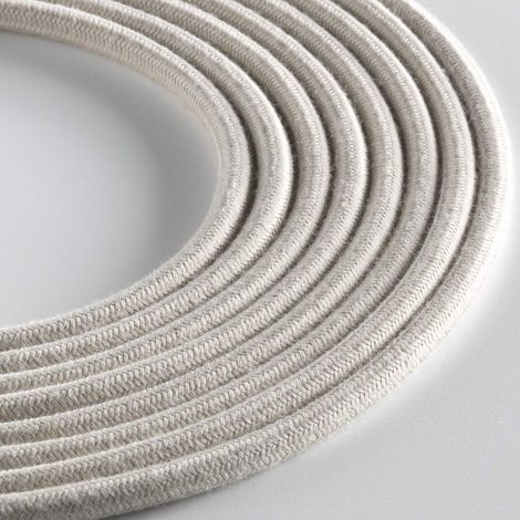Klartext - Cavo tessile tondo LUMIÈRE per illuminazione, 3x0,75mm, Cotone Tortora, 3mt.Attenzione: cavo terra incluso Massima sicurezza anti scossa (1/4)