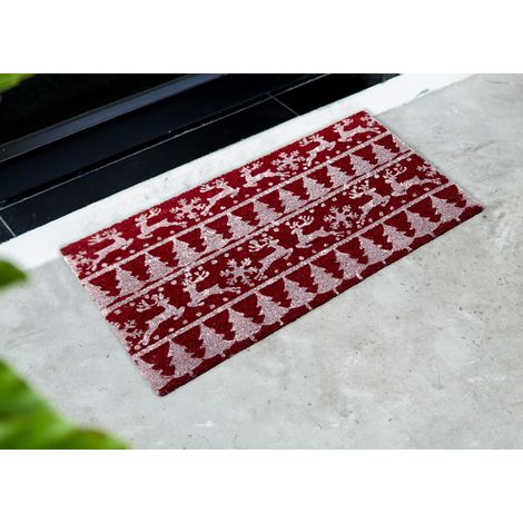 Zerbino Natale Cocco Ingresso Casa Esterno Antiscivolo Natalizio Rosse Renne Tree (1/4)