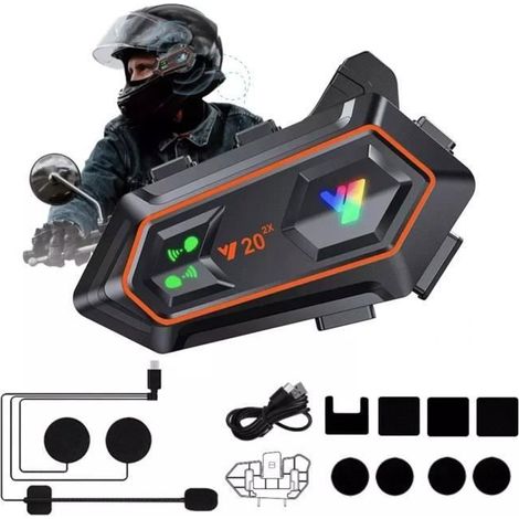 Intercom moto duo Y20-2x 300 m – Assistant vocal – Talkie-walkie sans fil 30h – Pour casques (1/5)