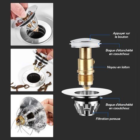 Universeller Pop-Up-Spülbeckenstöpsel mit Haarfilter, geruchshemmend, verstopfungsfrei, Edelstahl-Ablaufstopfen für Küchenspüle und Badewanne (1 Stück, 34-38 mm) (1/4)