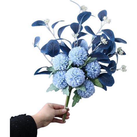Bouquet de chrysanthèmes en gazon artificiel avec feuilles d'eucalyptus, multicolore, décoration pour la maison et la cuisine (1/2)