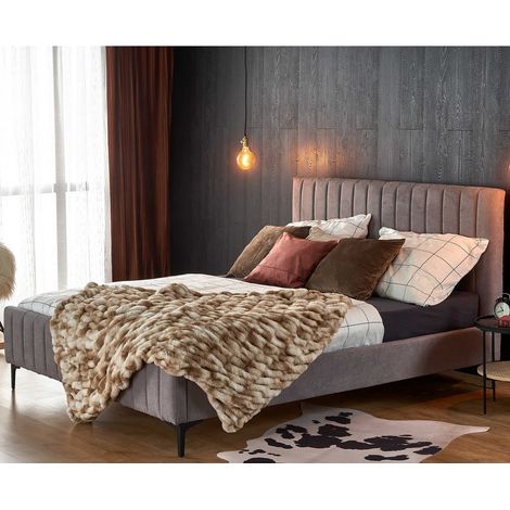 Lit deux personnes en tissu gris 160 x 200 cm BREVAL (1/5)