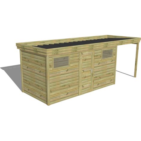 ABRI DE JARDIN bois Pin autoclave 27mm - 6,34x2,14m / 13,6m2 - Bac acier - Abri Français (1/5)