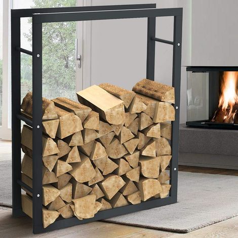 Porte-bois vertical support étagère rectangulaire en métal porte bois d'intérieur extérieur bois maison jardin pour cheminée poêle design moderne 100 x 25 x 80 cm (1/5)