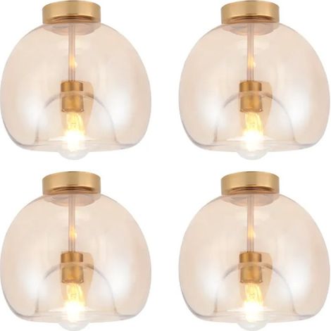 4x Plafonnier Moderne en Verre,E27 Creatif Lampe de Plafond Industriel Abat-jour en Verre Style Nordique 25cm Lustre Retro,Or (1/5)