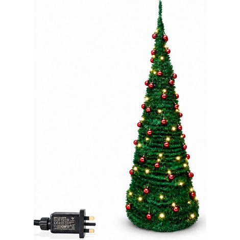 6FT Green Hinged Artificial Christmas Tree with Warm White LEDs & Metal Stand (1/5)