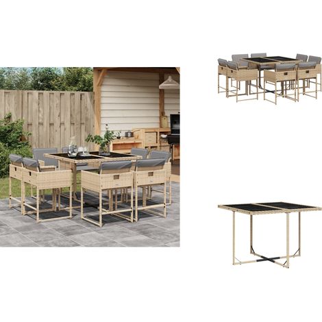 9-tlg. Garten-Essgruppe mit Kissen Beigemischung Poly Rattan - Gartenmöbel - Essgruppe - Rattan Möbel - Outdoor Möbel - Terrassenmöbel (1/3)