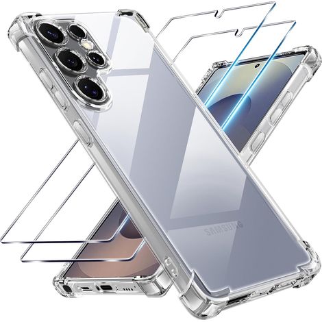 3 en 1 Coque et Verre Trempé pour Samsung Galaxy S25Ultra, [Coussin d'air Intégré] Anti-Jaunissement Souple TPU Bumper Coque Protection pour Samsung s25 Ultra, Transparente (1/5)