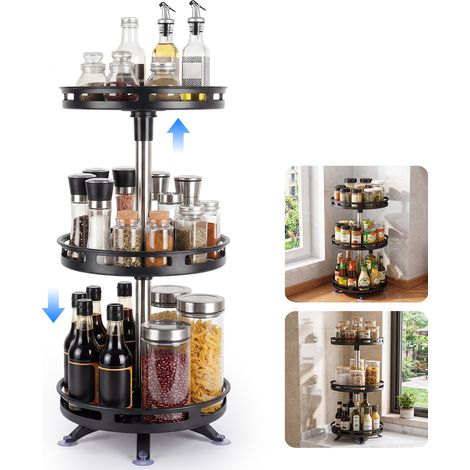 Étagère à épices rotative réglable en hauteur à 2 niveaux Lazy Susan Organiseur de rangement en métal Support pour épices condiments pour assaisonnement maquillage cuisine comptoir salle de (1/5)