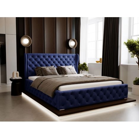 Lit rembourré avec rangement 160x200 velours bleu Kingston (1/5)