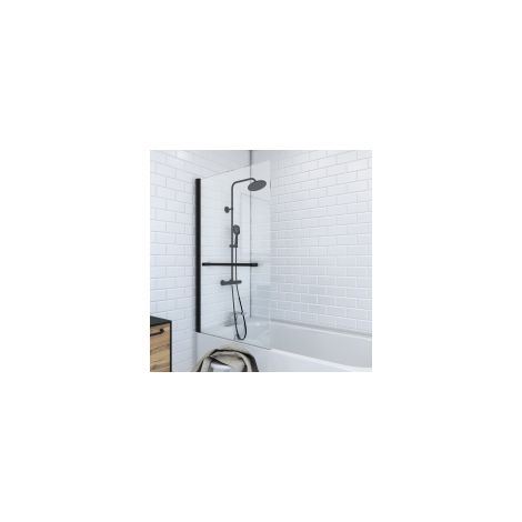 Badewannenfaltwand Marwell Sepino 1-flügelig 85 x 150 cm in schwarz - Badewannenaufsatz - Duschwand Badewanne