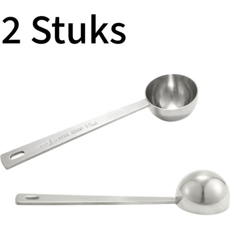 Lot de 2 cuillères à café en acier inoxydable graduées pour plus de précision. Idéales pour le café en grains, le sucre ou la poudre. Extra épaisses et sans soudure, elles sont d'une qualité robuste. (1/5)