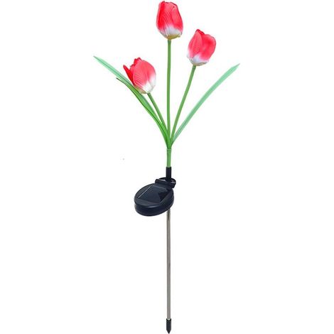 Lampe solaire de jardin tulipe, 3 Branches, imperméable, extérieur, fleur, piquet LED, pour Patio, arrière-cour, décoration de pelouse, rouge (1/5)