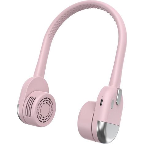 Ventilatore da collo elettrico portatile e pieghevole con design a cuffie，soffia aria fresca (rosa) (1/4)