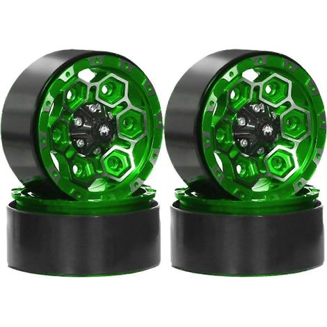 4 jantes Beadlock en métal de 1,9 pouce pour voiture RC Crawler 1/10 Axial SCX10 Pro Capra TRX4 /D90 Redcat Vert (1/4)