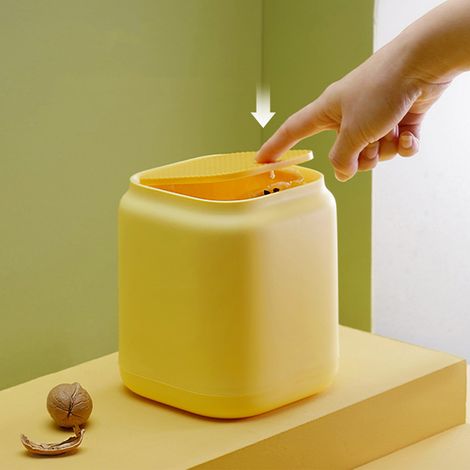 Poubelle de Bureau Mini avec Couvercle Press-Top - Corbeille à Papier pour Bureau/Bureau/Chambre - PP - Jaune - 265g (1/5)