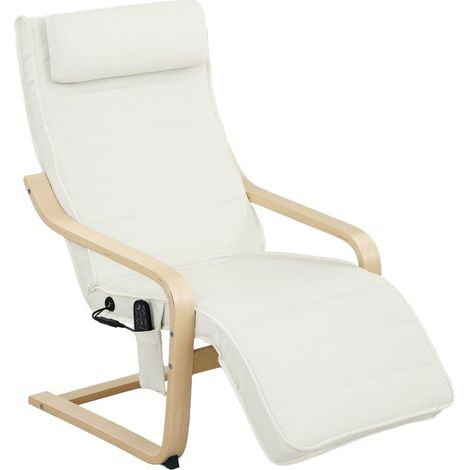 Fauteuil de relaxation chauffant et massant avec repose-pieds réglable et télécommande, 67 x 95 x 101 cm, crème (1/5)