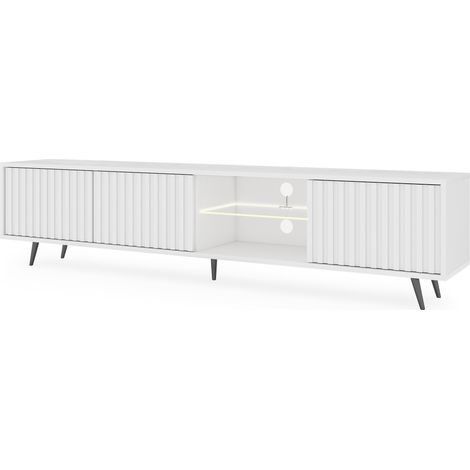 Selsey Bello - Mueble de TV - blanco con frentes de listones y patas de metal negro - LED - 140 cm (1/5)