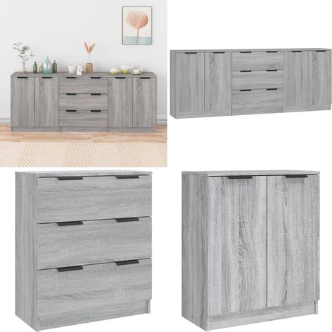 Aparador de 3 piezas madera contrachapada gris Sonoma - Aparador gris Sonoma - Aparador de 3 piezas