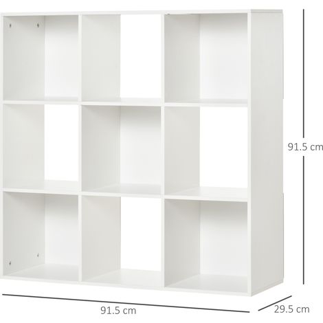Bibliothèque blanche pour la maison et le bureau, design moderne, avec 9 compartiments en bois, 91,5 x 29,5 x 91,5 cm (1/5)