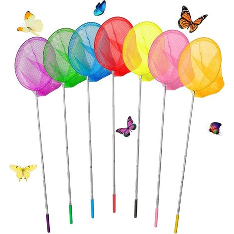 7 Pièces Epuisette Peche Enfant, Filet à Papillon Extensible de 37 à 85 cm, Filets de Pêche Télescopiques pour Enfants, Idéal pour Pêche aux Canards, Papillons et Insectes, Jeux en Plein Air (1/5)