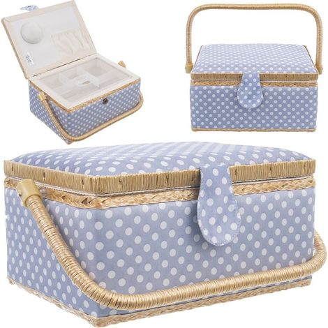 Storage box for sewing accessories and jewelry with 7 compartments polka dot design (1/5)